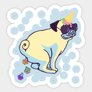 pug unicorn poops cupcakes Sticker